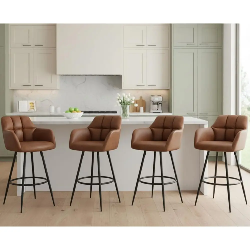 Vintage 4-Piece Leather Upholstered Bar Stools, Metal Base & Arms, 30 High for Kitchen/Dining/Pub
Vintage 4-Piece Leather Upholstered Bar Stools, Metal Base & Arms, 30 High for Kitchen/Dining/Pub