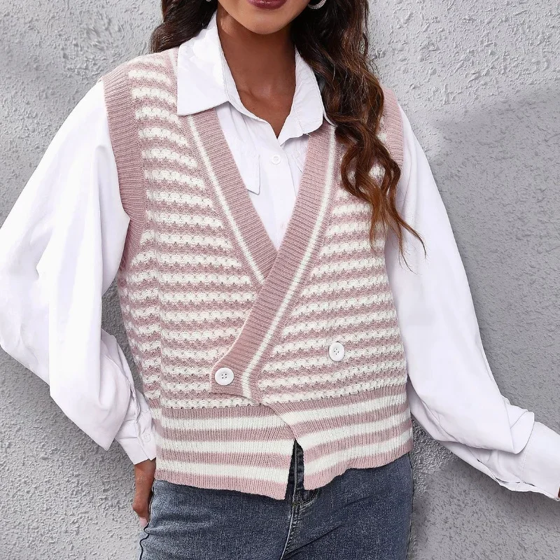 Striped Knitted Cardigan Sweater Vest Women 2021 Autumn and Winter New Fashion V-neck Double-breasted Casual Women's Clothing
Striped Knitted Cardigan Sweater Vest Women 2021 Autumn and Winter New Fashion V-neck Double-breasted Casual Women's Clothing