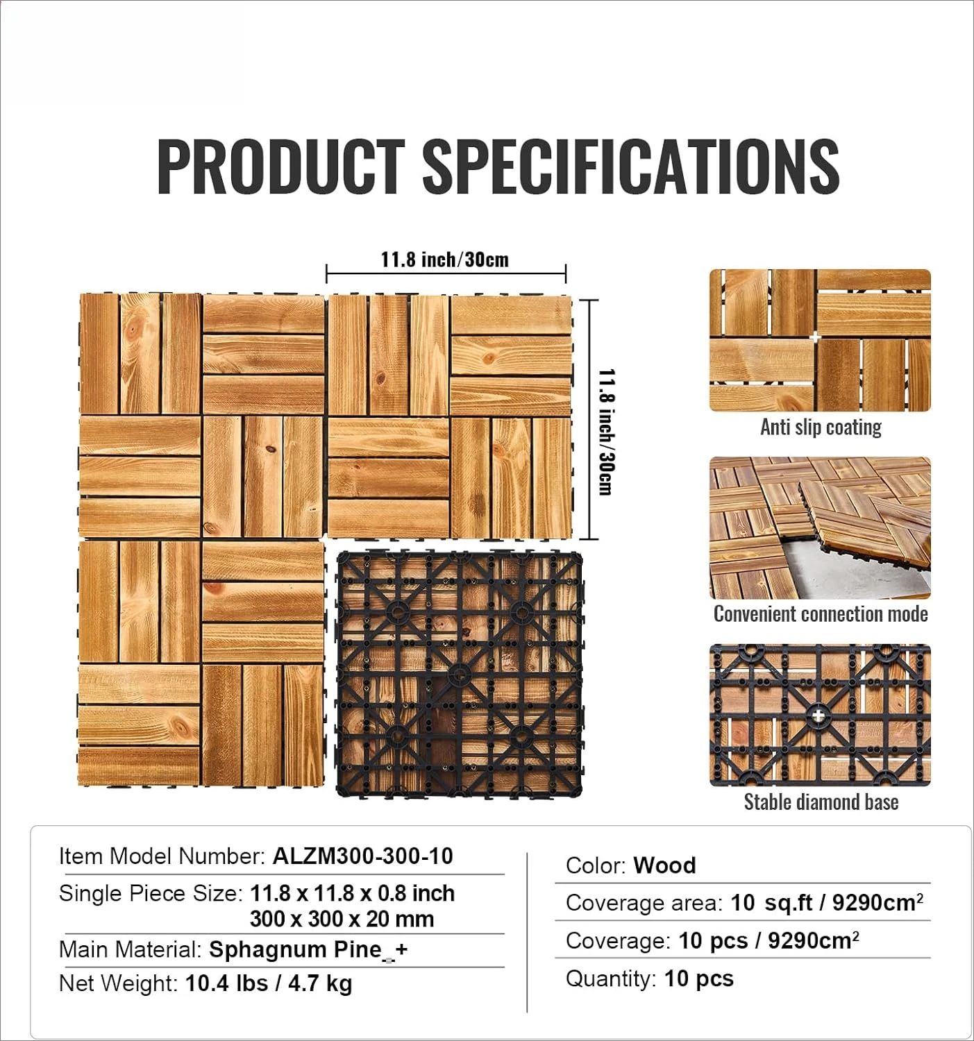 Interlocking Deck Tiles Solid Wood, 10 Pack,12"x12" Waterproof Camphor Pine Wood Flooring All Weather Use, Patio Floor Decking
Interlocking Deck Tiles Solid Wood, 10 Pack,12"x12" Waterproof Camphor Pine Wood Flooring All Weather Use, Patio Floor Decking