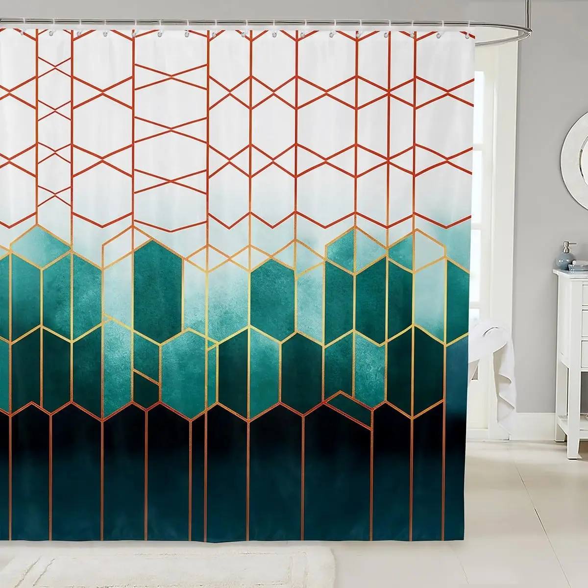 Honeycomb Turquoise Bathroom Fabric Shower Curtain Geometric Rectangle Lattice Hexagon Waterproof Shower Curtains Modern Marble
Honeycomb Turquoise Bathroom Fabric Shower Curtain Geometric Rectangle Lattice Hexagon Waterproof Shower Curtains Modern Marble