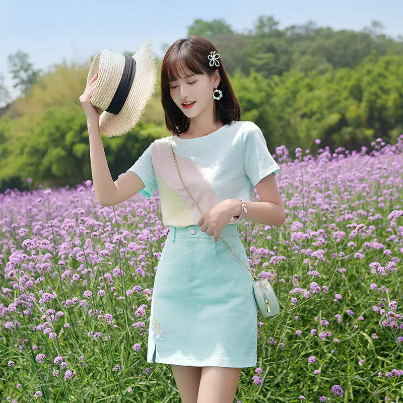 Sweet Fresh Macarone Pure Cotton Set for Women 2023 Summer New Short Sleeve Top High Waist Slim A-line Skirt Two Piece Sets
Sweet Fresh Macarone Pure Cotton Set for Women 2023 Summer New Short Sleeve Top High Waist Slim A-line Skirt Two Piece Sets