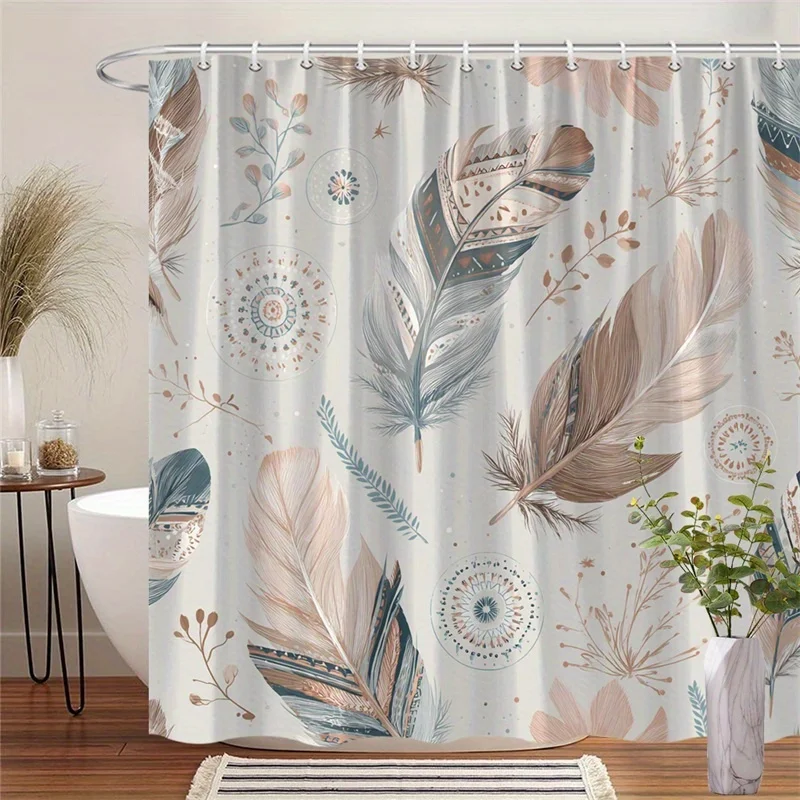 1pc Bohemian Feather Pattern Shower Curtain - with Hooks, Polyester Fabric, Machine Washable, Suitable for Bathroom Decoration
1pc Bohemian Feather Pattern Shower Curtain - with Hooks, Polyester Fabric, Machine Washable, Suitable for Bathroom Decoration