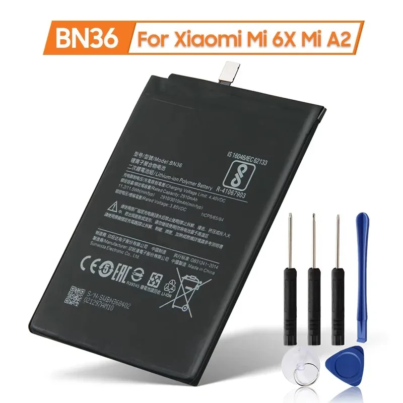 Production Date 2024 Replacement Phone Battery BN36 for Xiaomi Mi 6X Mi A2 MiA2 Rechargable Batteries 3010mAh Long Lifespan
Production Date 2024 Replacement Phone Battery BN36 for Xiaomi Mi 6X Mi A2 MiA2 Rechargable Batteries 3010mAh Long Lifespan