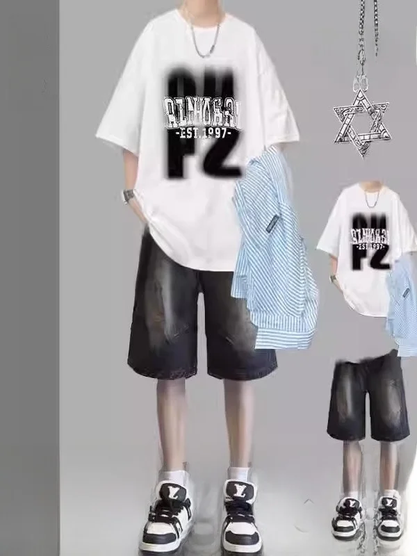 Уличная одежда в американском стиле ретро, мужская футболка ort Sve и комплект из джинсовой ткани, летняя модная повседневная спортивная одежда для подростков
Уличная одежда в американском стиле ретро, мужская футболка ort Sve и комплект из джинсовой ткани, летняя модная повседневная спортивная одежда для подростков