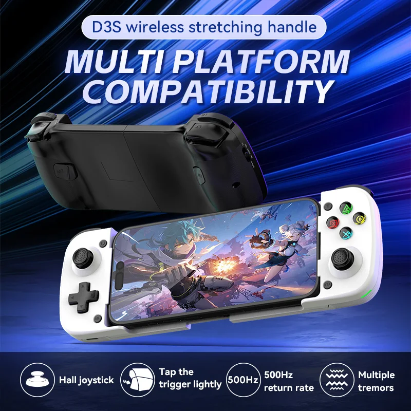 D3S mobile phone stretchable game controller, upgraded version D3 controller,quick connect module, supports IOS 、Android, PC
D3S mobile phone stretchable game controller, upgraded version D3 controller,quick connect module, supports IOS 、Android, PC