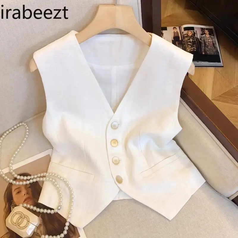 Elegant White Linen Vest Women's French Sleeveless Waistcoat Summer Short Casual Blazer Chic Top Casaco Feminino
Elegant White Linen Vest Women's French Sleeveless Waistcoat Summer Short Casual Blazer Chic Top Casaco Feminino