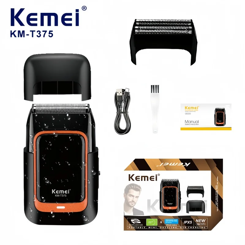 Kemei KM-T375 Portable Reciprocating Electric Shaver - Floating Precision Steel Foil, Dry & Wet Use, Men's Beard Trimmer
Kemei KM-T375 Portable Reciprocating Electric Shaver - Floating Precision Steel Foil, Dry & Wet Use, Men's Beard Trimmer