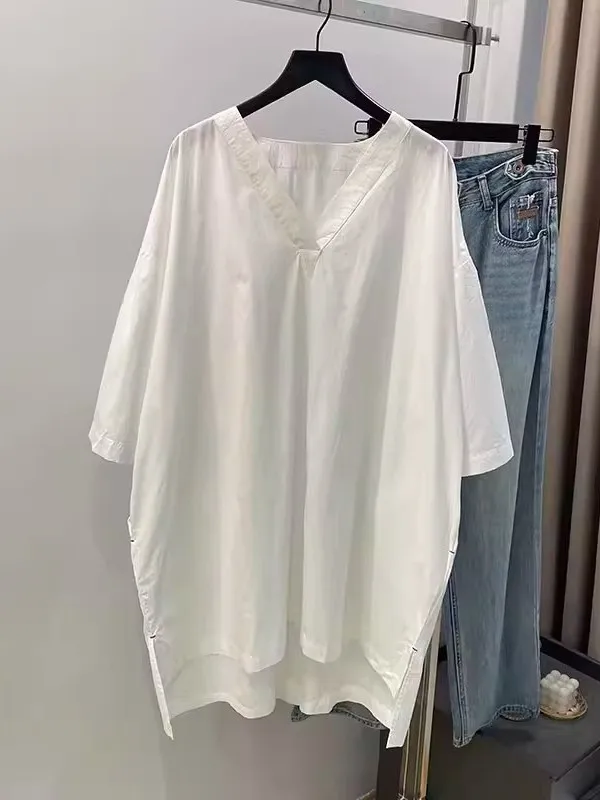 Свободная женская летняя рубашка с глубоким V-образным вырезом, белая, в повседневном стиле, удобная, из хлопка, с рукавом три четверти, стандартной длины, цветная
Свободная женская летняя рубашка с глубоким V-образным вырезом, белая, в повседневном стиле, удобная, из хлопка, с рукавом три четверти, стандартной длины, цветная