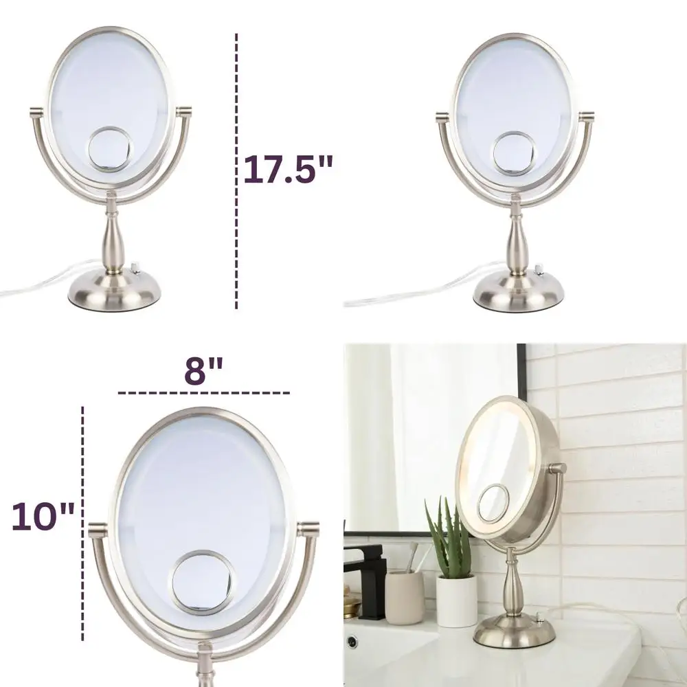 Зеркало для макияжа с подсветкой и 10-кратным, 1-кратным и 15-кратным увеличением - никелированное - модель HL9510NL
Зеркало для макияжа с подсветкой и 10-кратным, 1-кратным и 15-кратным увеличением - никелированное - модель HL9510NL