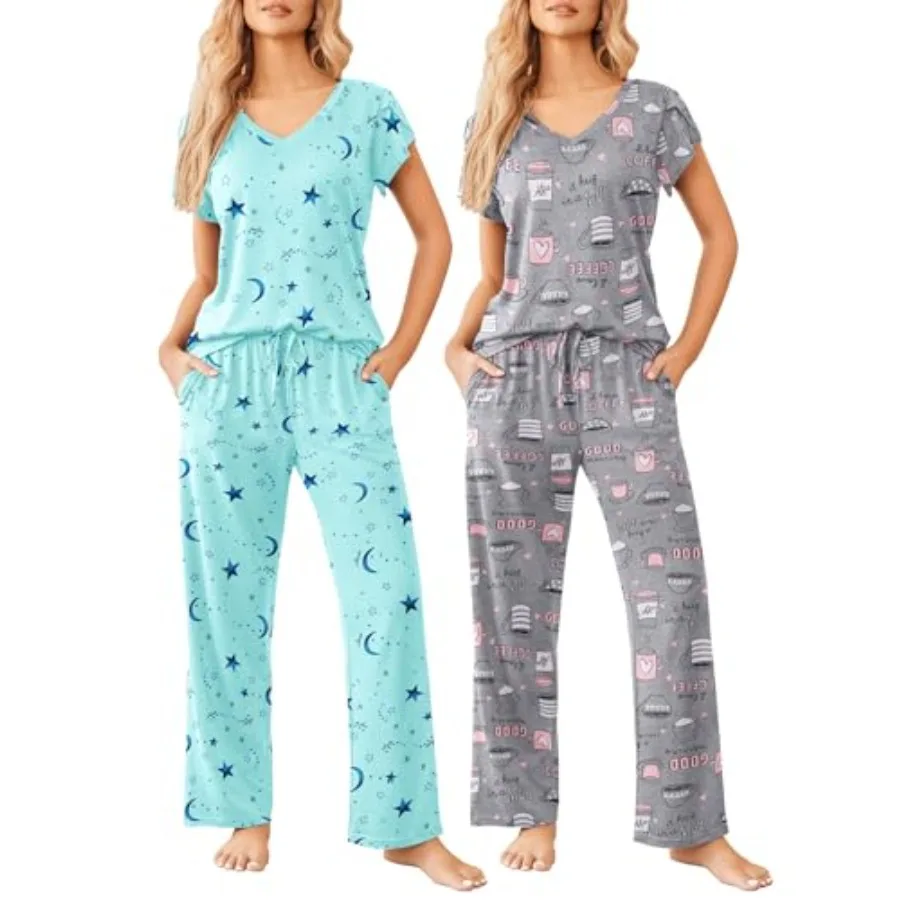 Ekouaer 2 Pack Womens Pajamas Short Sleeve Sleepwear Top with Pants Super-Soft Printed Lounge Sets S-XXL
Ekouaer 2 Pack Womens Pajamas Short Sleeve Sleepwear Top with Pants Super-Soft Printed Lounge Sets S-XXL