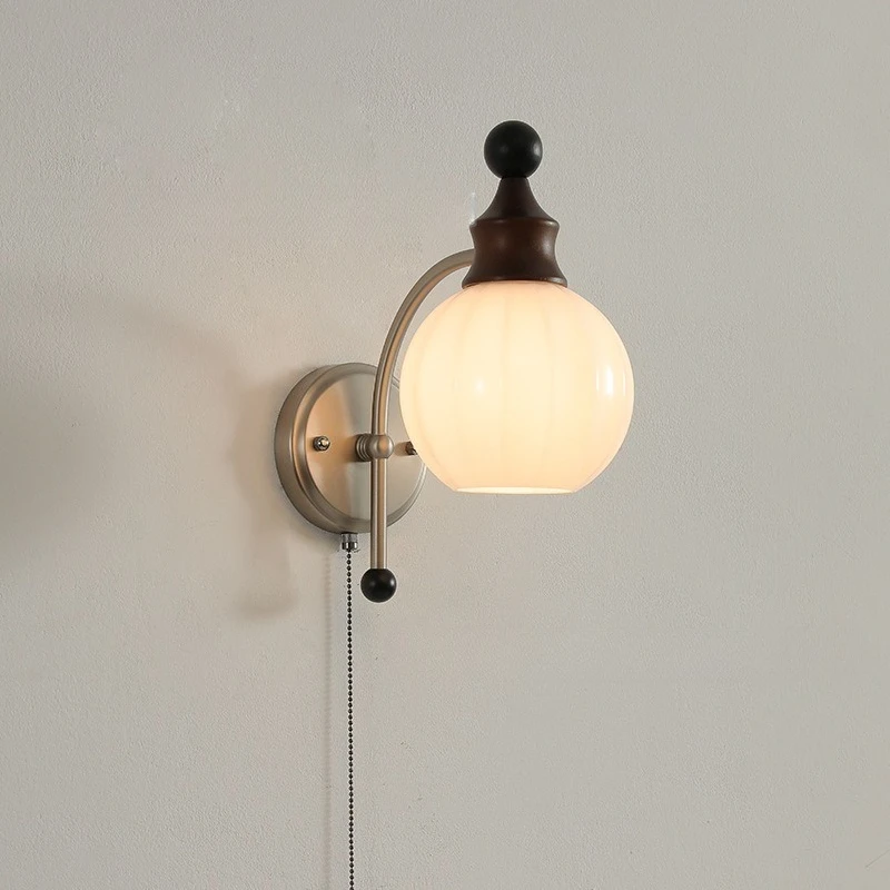 French High-end Iron Base Wooden Wall Lamps LED Light White Glass Lampshade Living Room Bedroom Restaurant Corridor E27 Sconces
French High-end Iron Base Wooden Wall Lamps LED Light White Glass Lampshade Living Room Bedroom Restaurant Corridor E27 Sconces