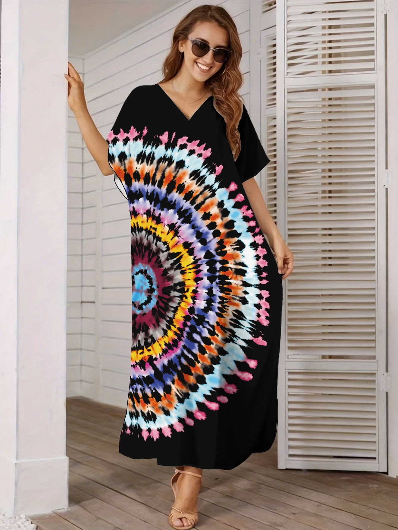 Tie-Dye Bohemian Kimono Robe, Long Flowy Sunscreen Cover Up, Sexy Summer Resort Wear Gown for Beach Vacation
Tie-Dye Bohemian Kimono Robe, Long Flowy Sunscreen Cover Up, Sexy Summer Resort Wear Gown for Beach Vacation