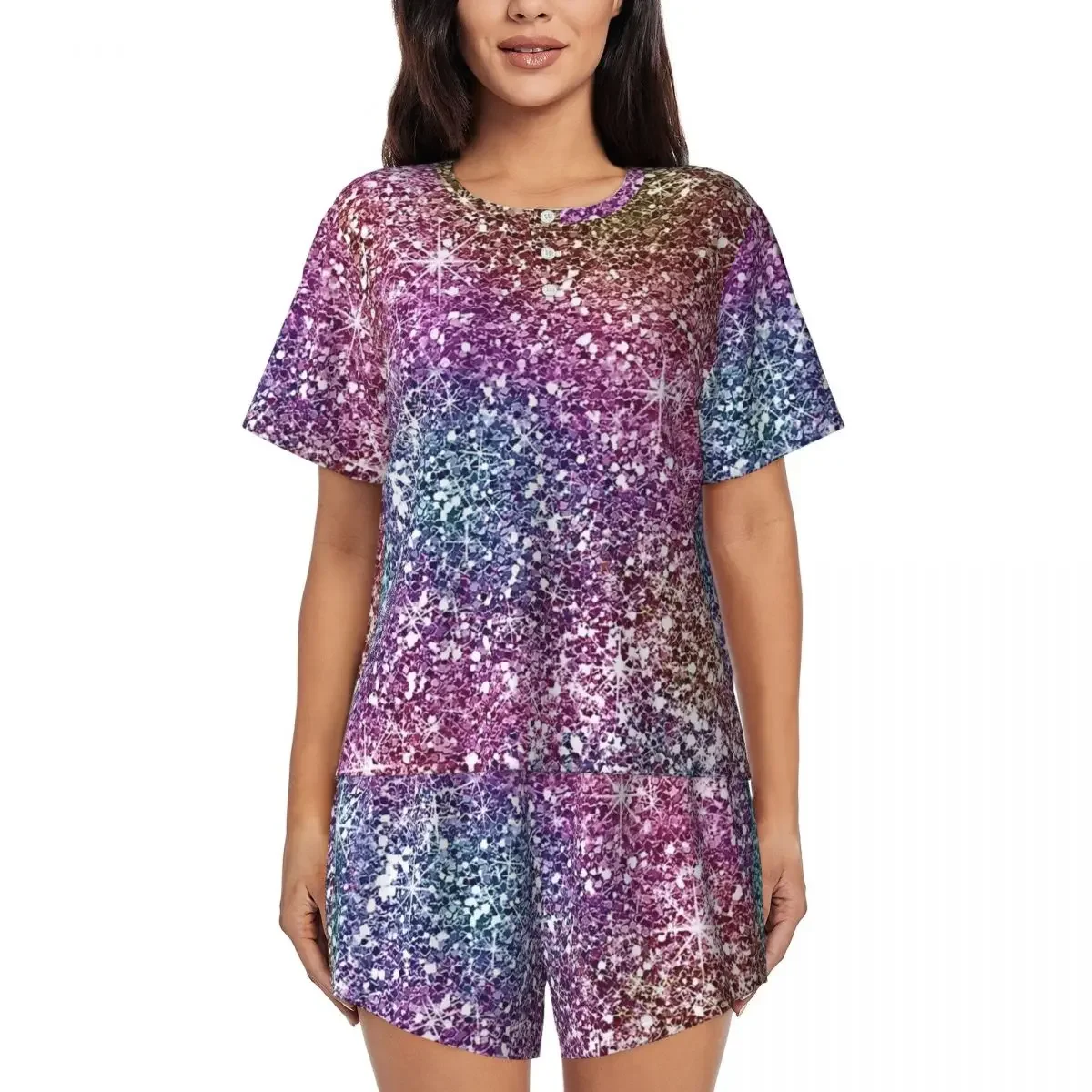 Rainbow Glitter Texture Round Neck Short Sleeve Nightgowns for Sleeping Sleepshirts Women Loose Pajama Set Short Pants
Rainbow Glitter Texture Round Neck Short Sleeve Nightgowns for Sleeping Sleepshirts Women Loose Pajama Set Short Pants