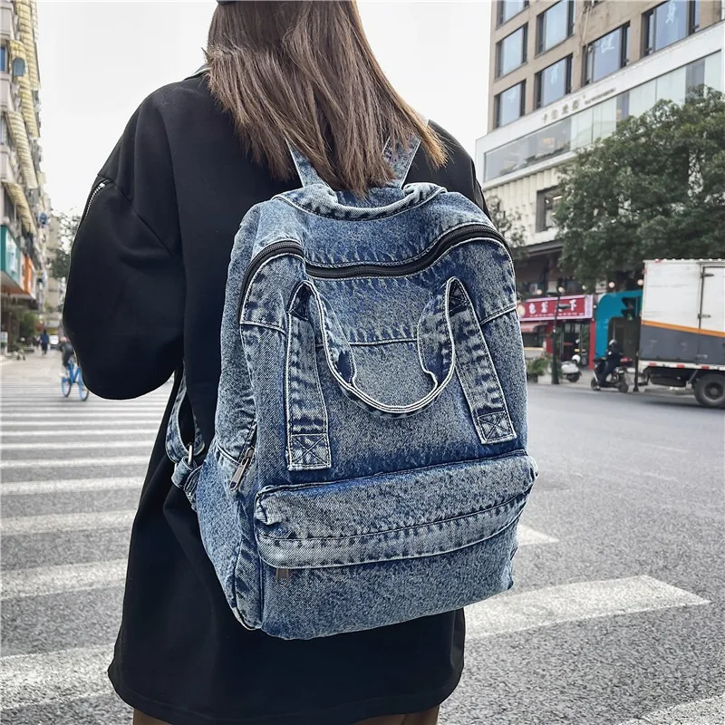 Vintage Washed Denim Backpack, Large Capacity Casual Daypack with Top Handle, Retro Travel School Bag for Students Daily Commute
Vintage Washed Denim Backpack, Large Capacity Casual Daypack with Top Handle, Retro Travel School Bag for Students Daily Commute