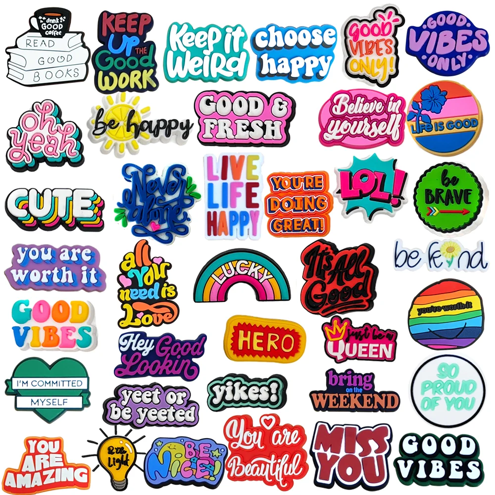 40Pcs Phrases PVC Shoe Charms Luck Good Vibes Fresh Never Alone Cute Lucky Shoe Decorations Accessories Pins
40Pcs Phrases PVC Shoe Charms Luck Good Vibes Fresh Never Alone Cute Lucky Shoe Decorations Accessories Pins