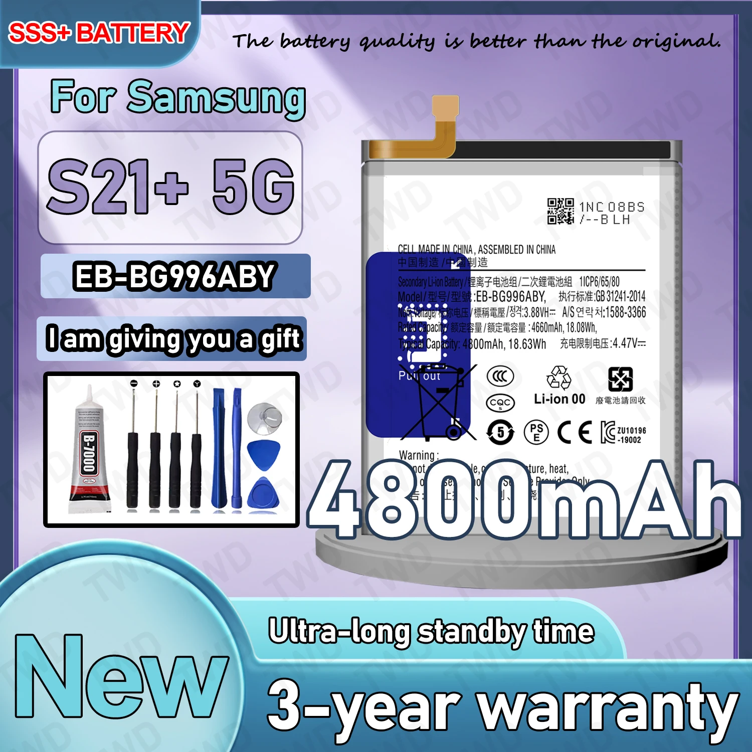 EB-BG996ABY Large capacity Battery For Samsung Galaxy S21 PLUS 5G/SM-G996B/SM-G996U Batteries New High Quanlity+Free Tools
EB-BG996ABY Large capacity Battery For Samsung Galaxy S21 PLUS 5G/SM-G996B/SM-G996U Batteries New High Quanlity+Free Tools