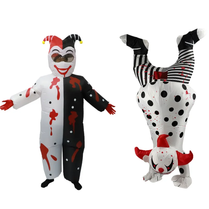 Halloween clown role-playing: A funny upside-down evil clown dressed up in adult inflatable costumes for both men and women
Halloween clown role-playing: A funny upside-down evil clown dressed up in adult inflatable costumes for both men and women