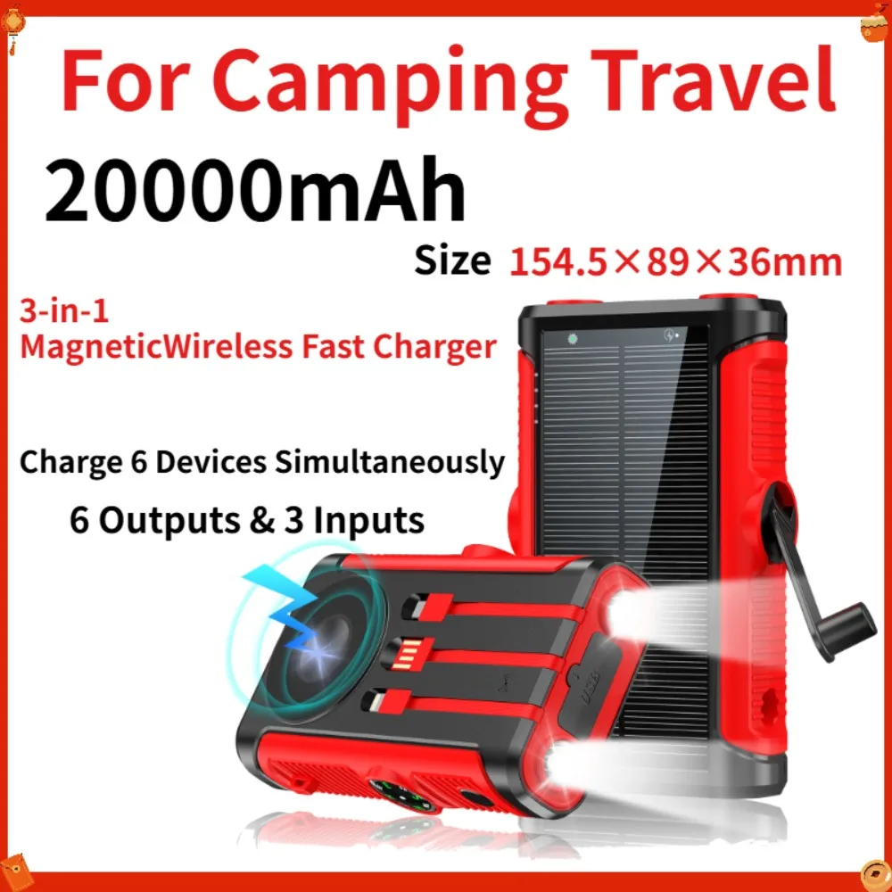 20000mAh Solar Power Bank Built-in Cables Fast Charging Hand Crank Generator Outdoor Emergency Battery for Camping Travel
20000mAh Solar Power Bank Built-in Cables Fast Charging Hand Crank Generator Outdoor Emergency Battery for Camping Travel