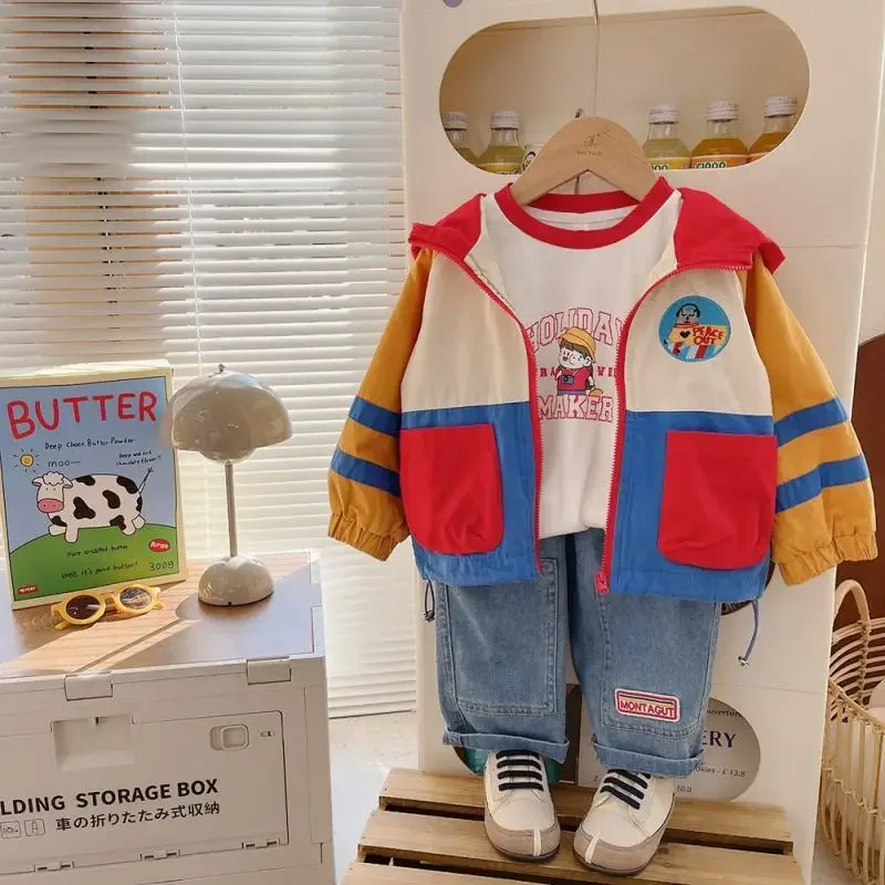 Kids American Style Patchwork Children's Clothing Retro Colored 100% Cotton Hooded Jacket Boys Girls Windbreaker Spring Fall Top
Kids American Style Patchwork Children's Clothing Retro Colored 100% Cotton Hooded Jacket Boys Girls Windbreaker Spring Fall Top