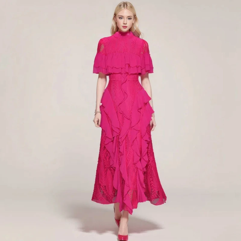 Women Summer Elegant Ruffle Lace Dress High Quality Long Party Robe Vintage Short Sleeve Evening Vestidos
Women Summer Elegant Ruffle Lace Dress High Quality Long Party Robe Vintage Short Sleeve Evening Vestidos