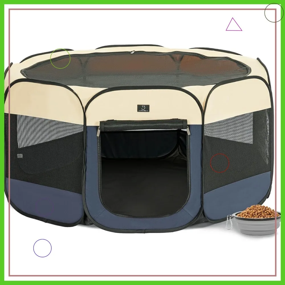 50.39" Portable Dog Playpen for Small Puppies, Indoor Outdoor Foldable Pet Pen with Bowl & Waterproof Floor, Blue+Beige
50.39" Portable Dog Playpen for Small Puppies, Indoor Outdoor Foldable Pet Pen with Bowl & Waterproof Floor, Blue+Beige