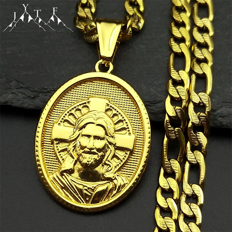 Jesus Christian Cross Pendant Necklace for Women Men Stainless Steel Gold Silver Color Oval Medal Necklaces Amulet Jewelry Gift
Jesus Christian Cross Pendant Necklace for Women Men Stainless Steel Gold Silver Color Oval Medal Necklaces Amulet Jewelry Gift