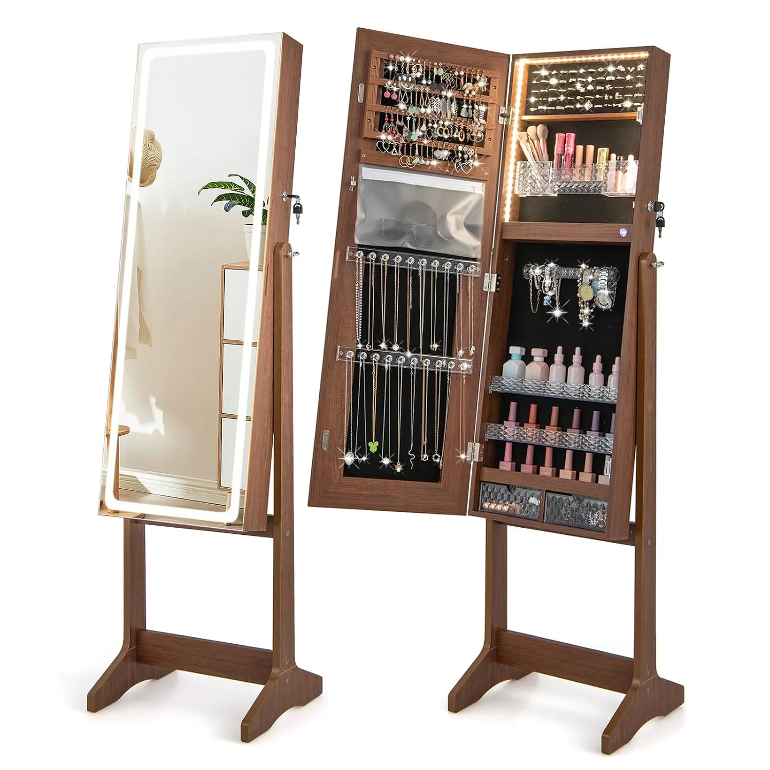 LED Mirror Jewelry Cabinet - Lockable Jewelry Armoire with Touch Screen Lighted Full Length Mirror, 3 Lighting, Custom
LED Mirror Jewelry Cabinet - Lockable Jewelry Armoire with Touch Screen Lighted Full Length Mirror, 3 Lighting, Custom