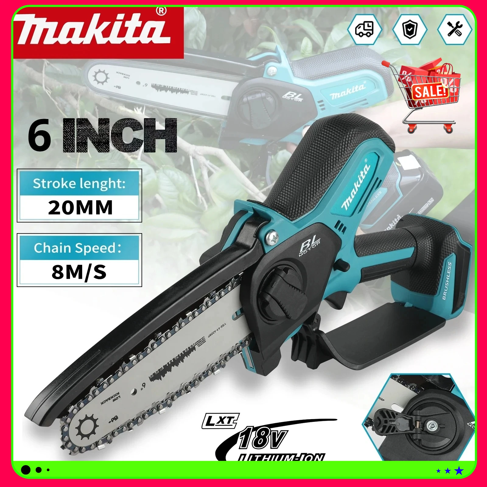 Электрическая цепная пила Makita 6 дюймов, ручная портативная пила для распиловки древесины, садовая пила для обрезки деревьев
Электрическая цепная пила Makita 6 дюймов, ручная портативная пила для распиловки древесины, садовая пила для обрезки деревьев