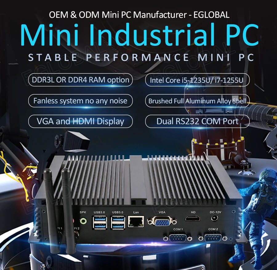 Eglobal Industrial Fanless Mini ITX PC 11th i7 12th i5 2*RS232 COM RJ45 LAN HDMI VGA display WIN11 Desktop Computer WIFI
Eglobal Industrial Fanless Mini ITX PC 11th i7 12th i5 2*RS232 COM RJ45 LAN HDMI VGA display WIN11 Desktop Computer WIFI