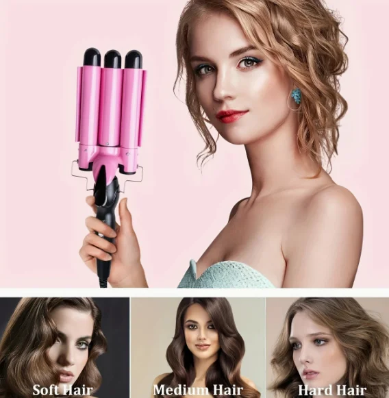 Professional hair perm curling iron | ceramic triple barrel wave curly hair special hair styling tool hair care and styling
Professional hair perm curling iron | ceramic triple barrel wave curly hair special hair styling tool hair care and styling