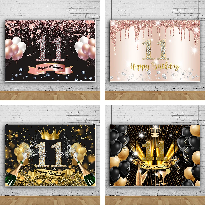 Happy 11th Birthday Backdrop Sweet Pink Girls 11 Years Party Black and Gold Glitter Balloons Decorations Photography Background
Happy 11th Birthday Backdrop Sweet Pink Girls 11 Years Party Black and Gold Glitter Balloons Decorations Photography Background
