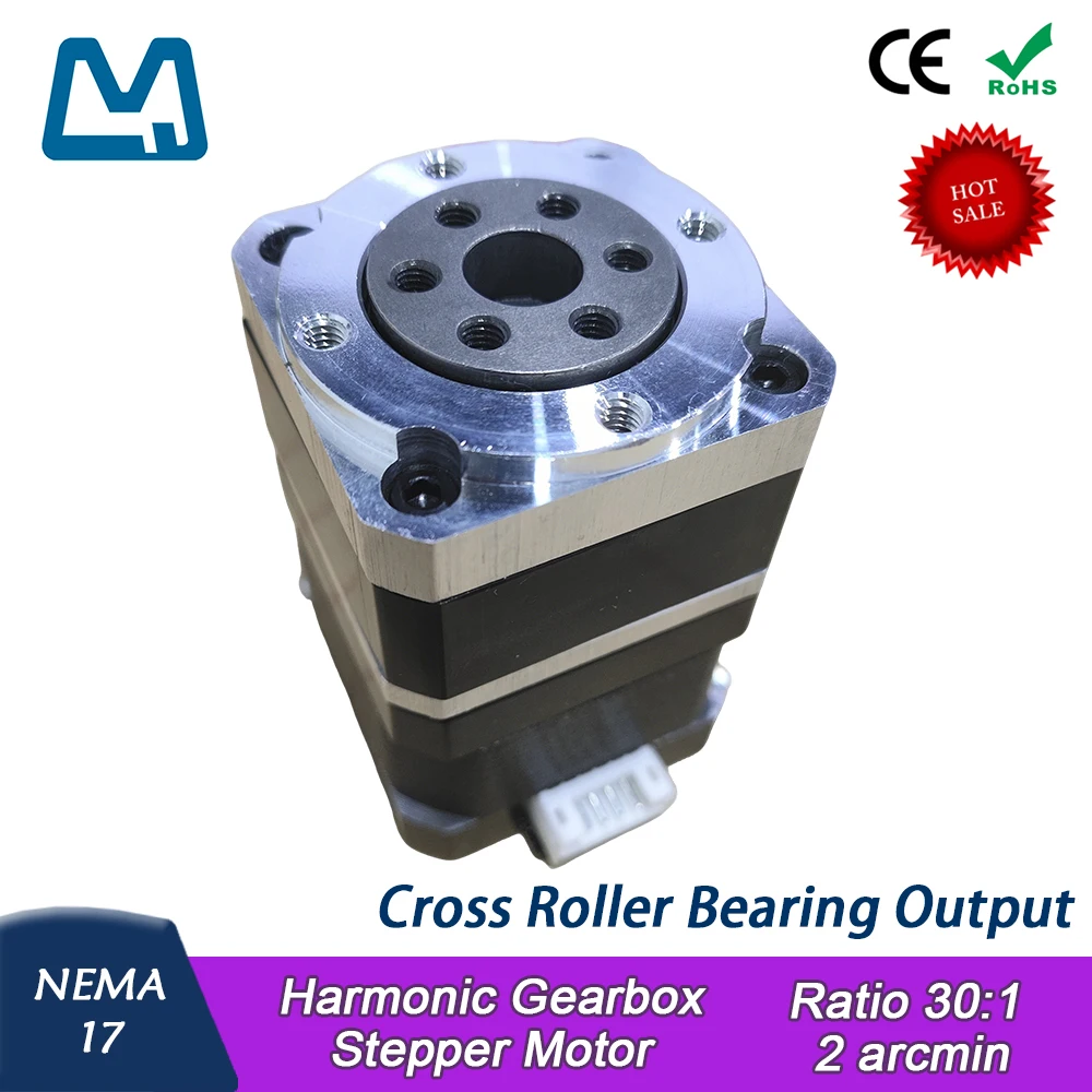 NEMA17 Stepper Motor with Harmonic Gearbox Driver Ratio 30:1 Cross roller bearing output Low Cost Small Size
NEMA17 Stepper Motor with Harmonic Gearbox Driver Ratio 30:1 Cross roller bearing output Low Cost Small Size