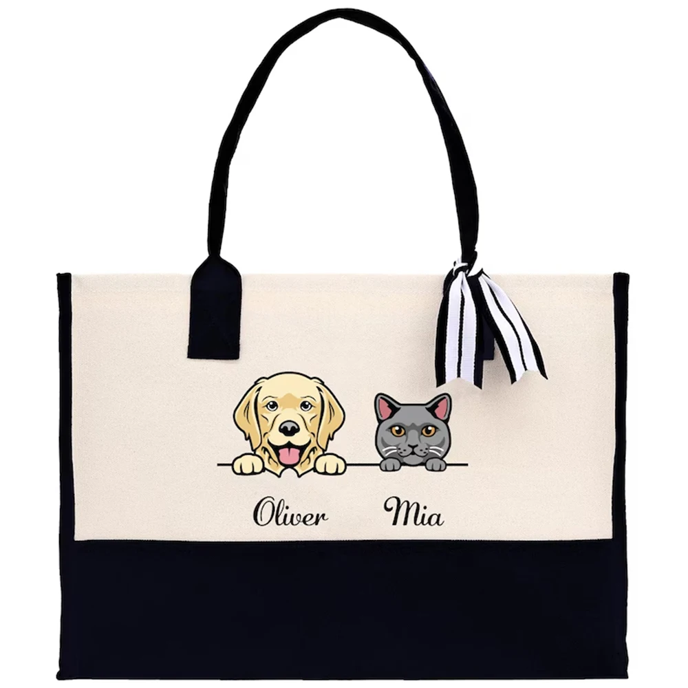 Personalized Double Pet Portrait Canvas Tote Two Tone Black For Dog Mom Webbing Handle Large Capacity Gift For Pet Lover
Personalized Double Pet Portrait Canvas Tote Two Tone Black For Dog Mom Webbing Handle Large Capacity Gift For Pet Lover