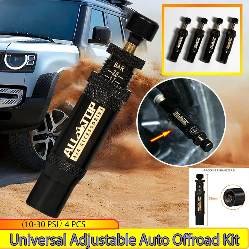 4 PCS Universal Adjustable Offroad Spin-on Tire Deflator Air Down Inflator Tool Valve Stems 10-30 PSI Tires Auto Parts
4 PCS Universal Adjustable Offroad Spin-on Tire Deflator Air Down Inflator Tool Valve Stems 10-30 PSI Tires Auto Parts