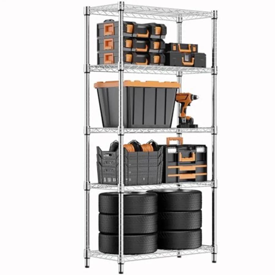 1250 lbs Steel Heavy Duty 5-Tier Utility Shelving Unit Steel Organizer Wire Rack for Home, Kitchen, Office, 13.7" D x 23.6" W x
1250 lbs Steel Heavy Duty 5-Tier Utility Shelving Unit Steel Organizer Wire Rack for Home, Kitchen, Office, 13.7" D x 23.6" W x