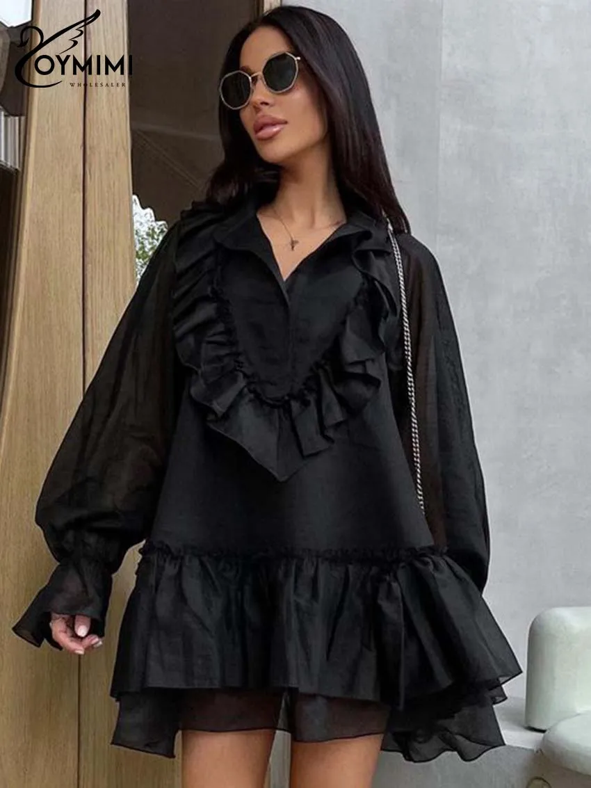 Oymimi Elegant Black V-Neck Women's Dress Fashion Ruffled Long Sleeve Loose Dresses Casual Pleated Mini Dresses Female Clothing
Oymimi Elegant Black V-Neck Women's Dress Fashion Ruffled Long Sleeve Loose Dresses Casual Pleated Mini Dresses Female Clothing