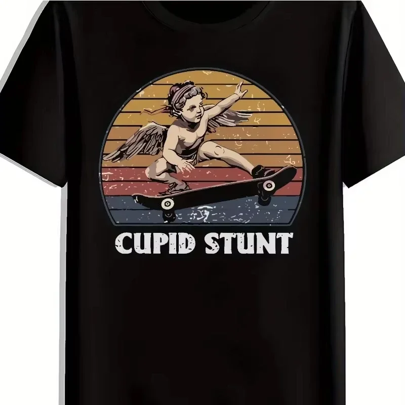 Men's Cupid Stunt Pattern T-Shirt - Vintage Skateboard Angel Design, Black Casual Short Sleeve Top, Vintage Style T-Shirt tee
Men's Cupid Stunt Pattern T-Shirt - Vintage Skateboard Angel Design, Black Casual Short Sleeve Top, Vintage Style T-Shirt tee