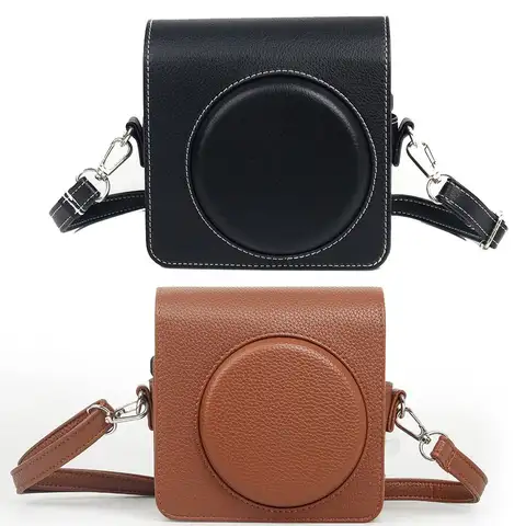 PU Leather Instant Camera Case Adjustable Strap Shockproof Photography Pouch Retro Portable for Fujifilm Instax Square SQ40