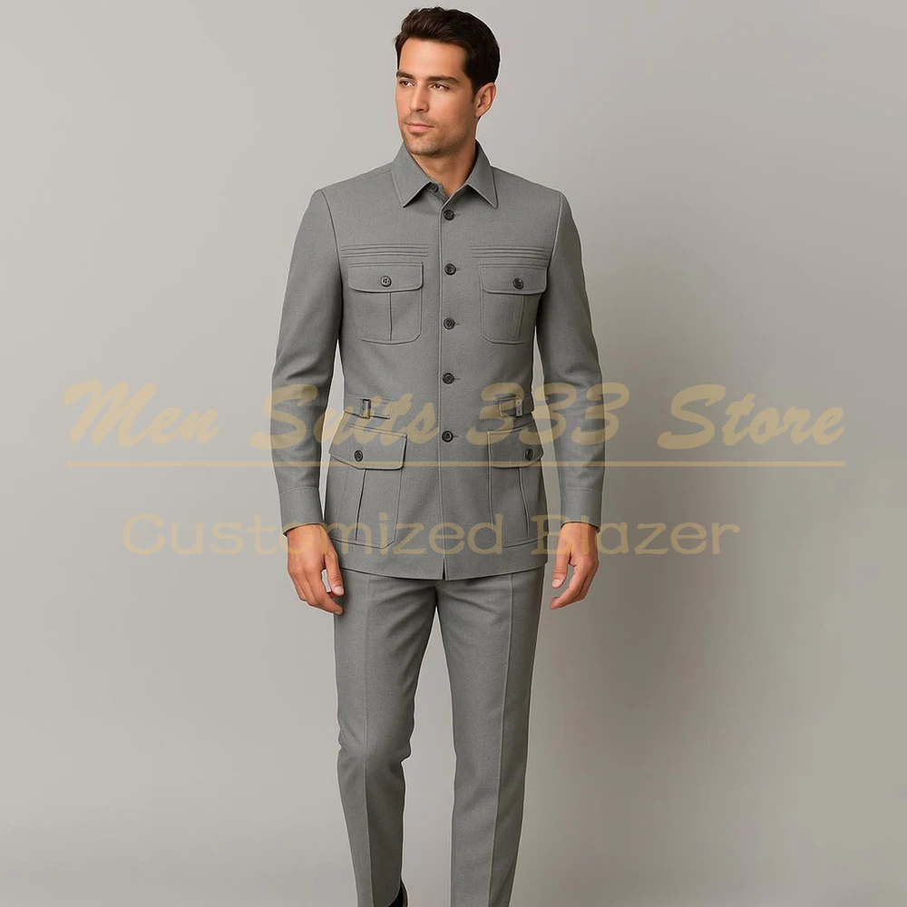 Safari Grey Men's Suits Slim Fit Regular Length Stand Lapel Slim Fit 2 Piece Jacket Pants Customzied Business Male Clothing
Safari Grey Men's Suits Slim Fit Regular Length Stand Lapel Slim Fit 2 Piece Jacket Pants Customzied Business Male Clothing