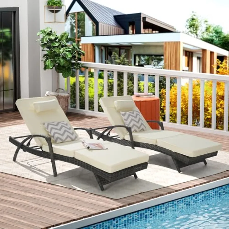 Chaise Lounge Chairs Outdoor Set of 2, Patio Wicker Lounge Chair with Removable Cushion, PE Rattan Outdoor Lounge Chair with Ad
Chaise Lounge Chairs Outdoor Set of 2, Patio Wicker Lounge Chair with Removable Cushion, PE Rattan Outdoor Lounge Chair with Ad