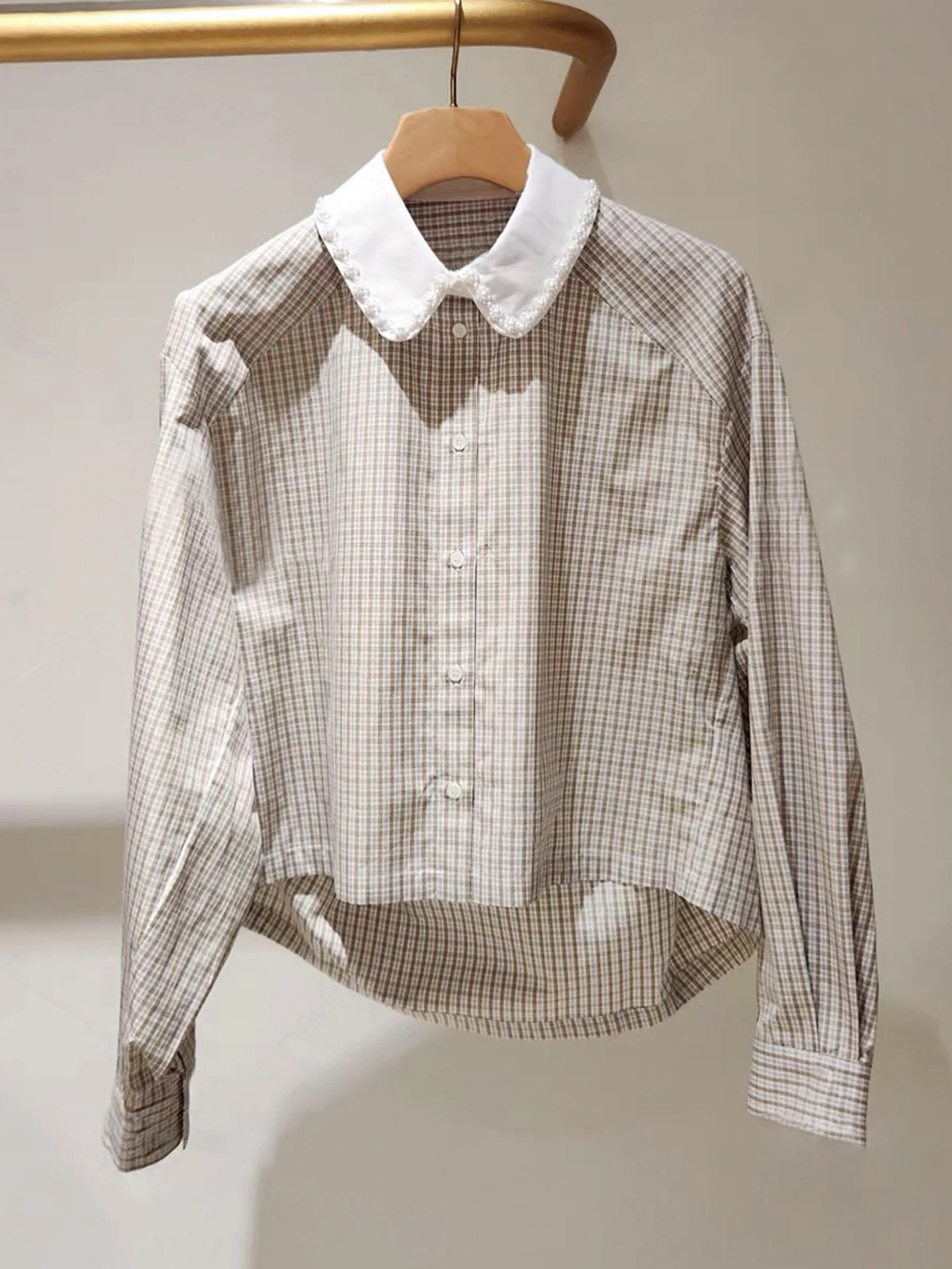 Ele Plaid irt Women's Upper Apparel Doll Collar Beaded Commute Sle Loose Fit Long Sve Regular Length Daily Wear
Ele Plaid irt Women's Upper Apparel Doll Collar Beaded Commute Sle Loose Fit Long Sve Regular Length Daily Wear