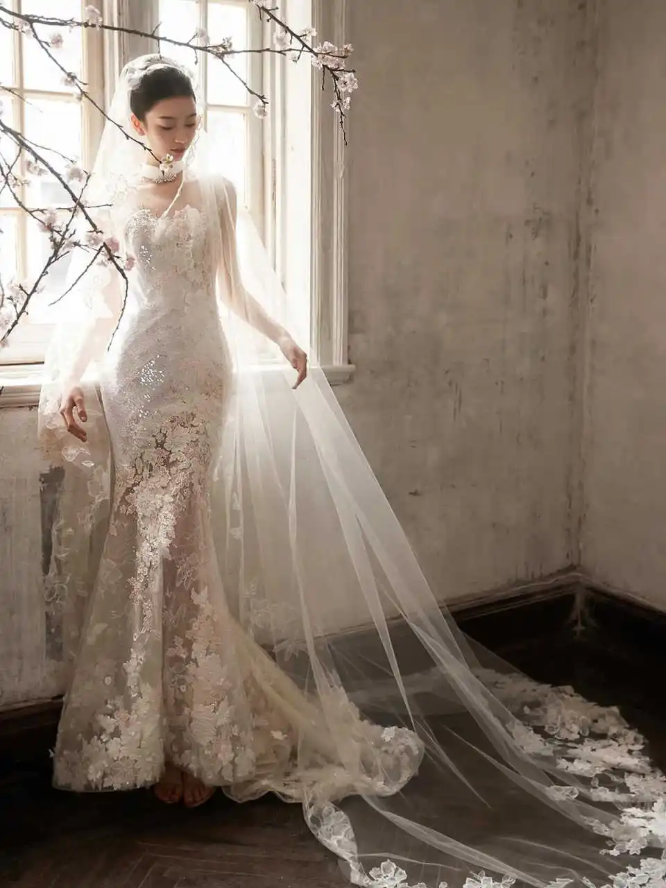 Charming 3D Floral Lace Appliques Wedding Veil One-Layer Sheer Tulle Chapel Length Bridal Veil Amandaa Novias Oficial Customized
Charming 3D Floral Lace Appliques Wedding Veil One-Layer Sheer Tulle Chapel Length Bridal Veil Amandaa Novias Oficial Customized