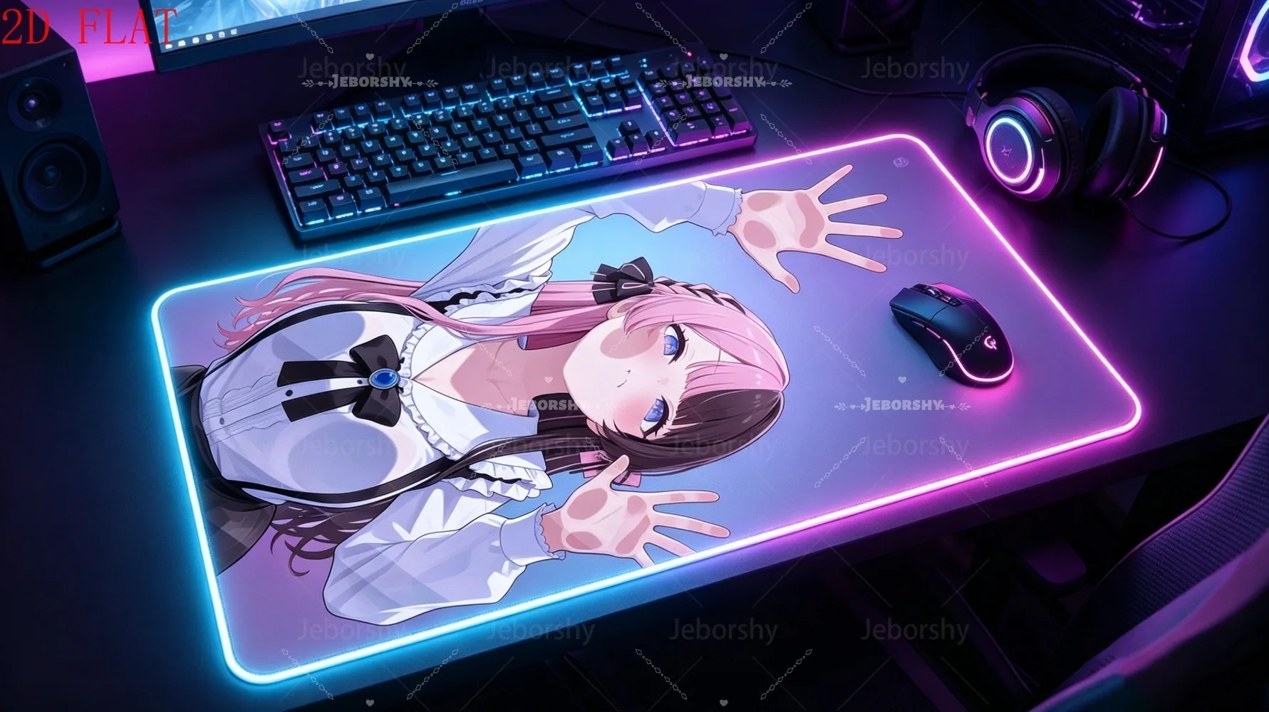 RGB LED Anime Girl Gaming Mouse Pad, Cute Pink & Black Haired Girl Desk Mat
RGB LED Anime Girl Gaming Mouse Pad, Cute Pink & Black Haired Girl Desk Mat