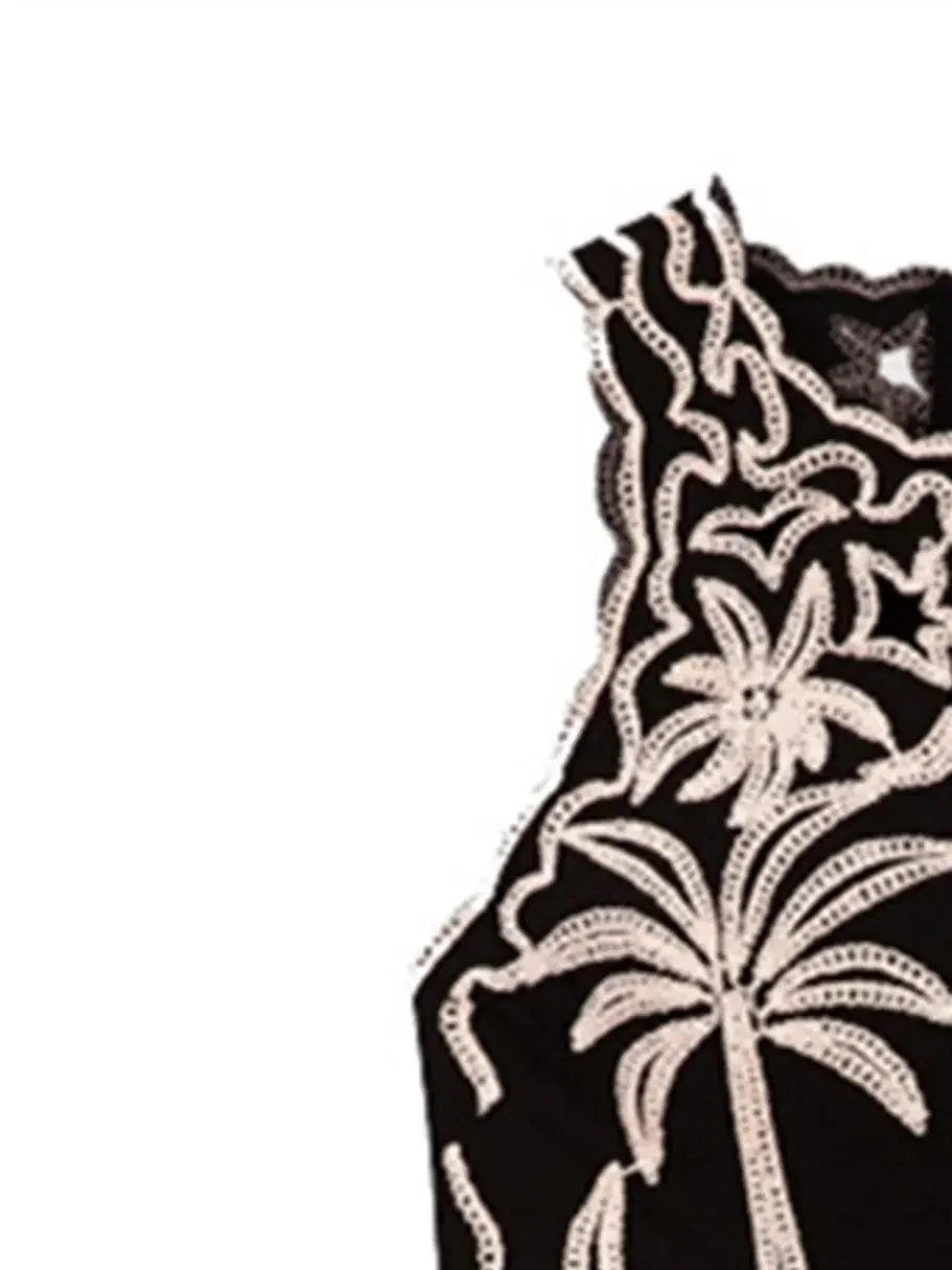 2023 Summer A-line Hollow out Short Robe Women Embroidered Sleeveless Black Wave Edge Round Neck Dress
2023 Summer A-line Hollow out Short Robe Women Embroidered Sleeveless Black Wave Edge Round Neck Dress