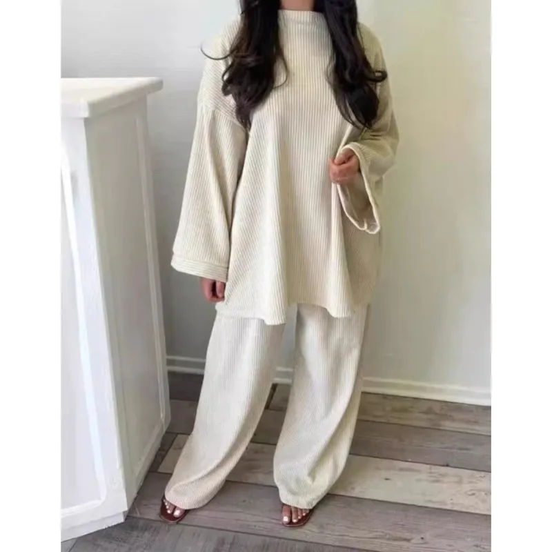 Autumn Winter Solid Color Corduroy Pants Sets Women Loose Long Sleeve Wide Legs Trousers Two Piece Set Female Commuting Clothing
Autumn Winter Solid Color Corduroy Pants Sets Women Loose Long Sleeve Wide Legs Trousers Two Piece Set Female Commuting Clothing