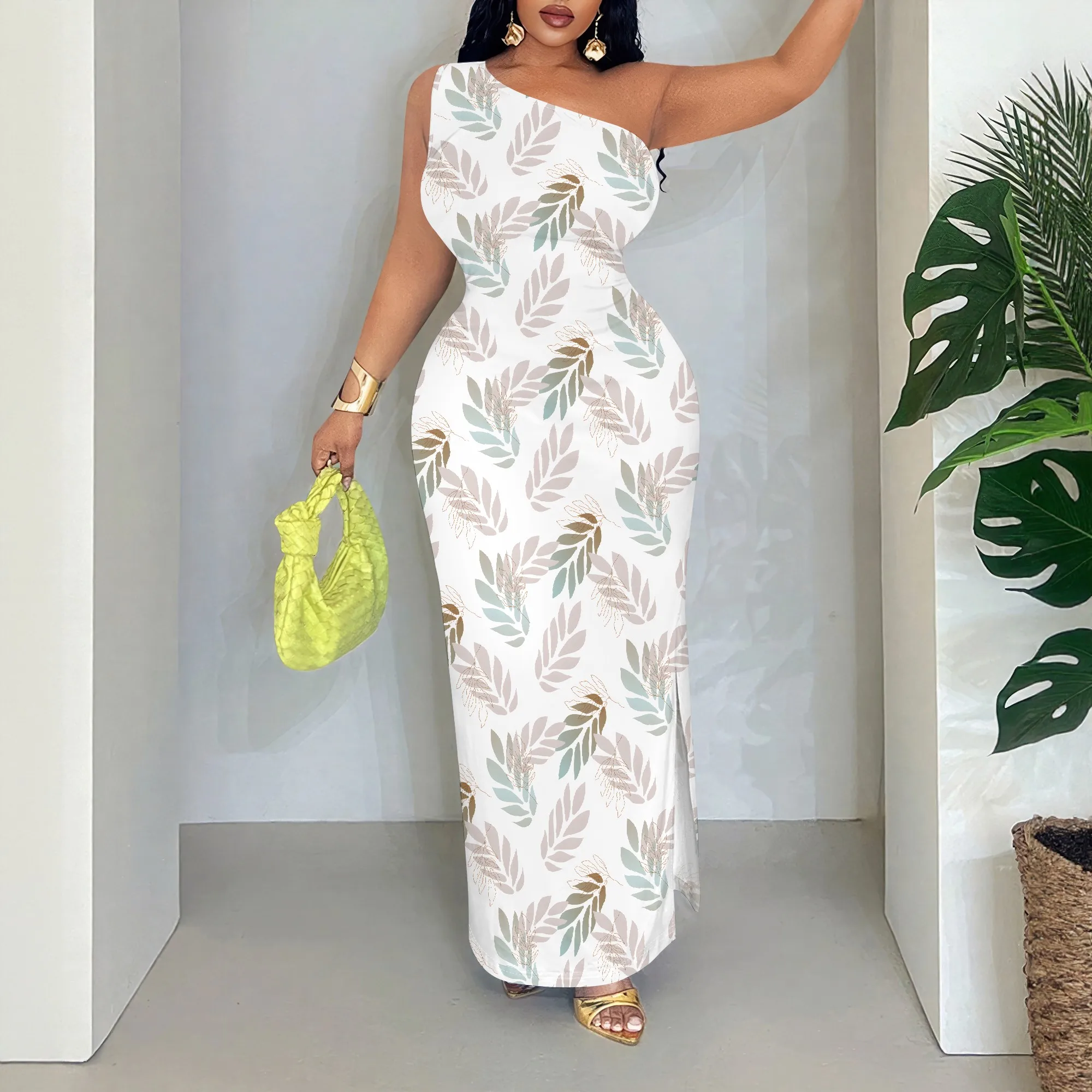 Leaf Print One Shoulder Maxi Dress, Sleeveless Bodycon Gown, Boho Summer Party Wear, S-2XL
Leaf Print One Shoulder Maxi Dress, Sleeveless Bodycon Gown, Boho Summer Party Wear, S-2XL