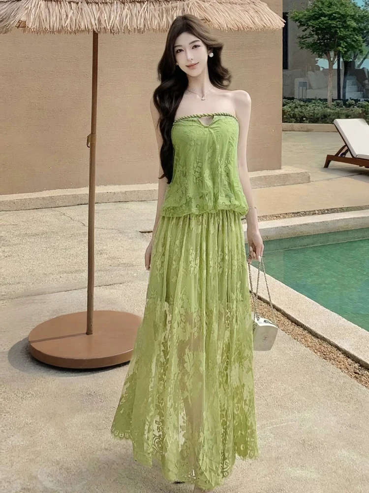 Elegant Vacation Style Twist Rope Tube Top High Waist Elastic Waist Skirt Two Piece Set Sexy Style Four Seasons Youth
Elegant Vacation Style Twist Rope Tube Top High Waist Elastic Waist Skirt Two Piece Set Sexy Style Four Seasons Youth
