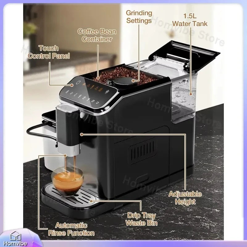 20 Bar Fully Automatic Espresso Machine with Built-in Grinder Auto Milk Frother Self Cleaning Coffee Maker for Latte
20 Bar Fully Automatic Espresso Machine with Built-in Grinder Auto Milk Frother Self Cleaning Coffee Maker for Latte