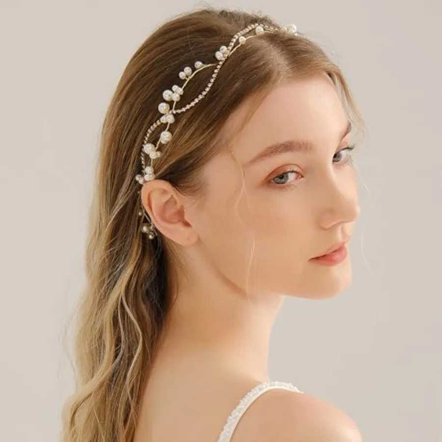 Bridal Gold Vine Headband Wedding Elegant Pearl Rhinestone Headpiece Hair Accessories for Women
Bridal Gold Vine Headband Wedding Elegant Pearl Rhinestone Headpiece Hair Accessories for Women