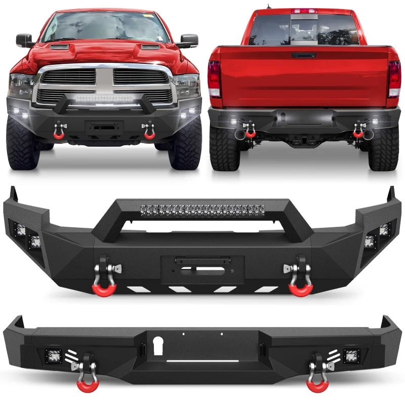 Factory Hot Sell Body Kit Wholesale for Ram 1500 Steel Front Winch Bumper Bar & Rear Step Bumper 2009-2012 Textured Black
Factory Hot Sell Body Kit Wholesale for Ram 1500 Steel Front Winch Bumper Bar & Rear Step Bumper 2009-2012 Textured Black